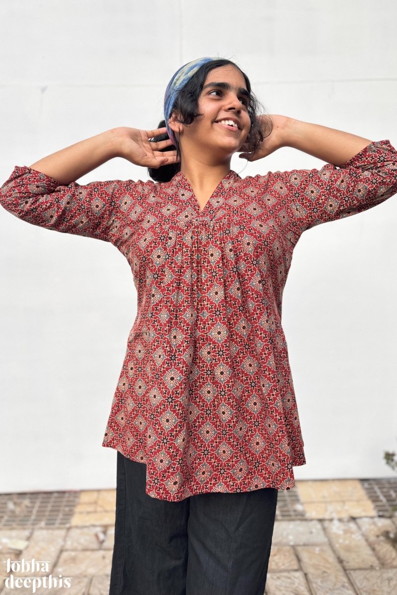 Tara Madder Pleated Short Top - Lobha Deepthis