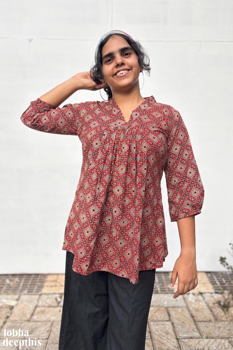 Tara Madder Pleated Short Top - Lobha Deepthis