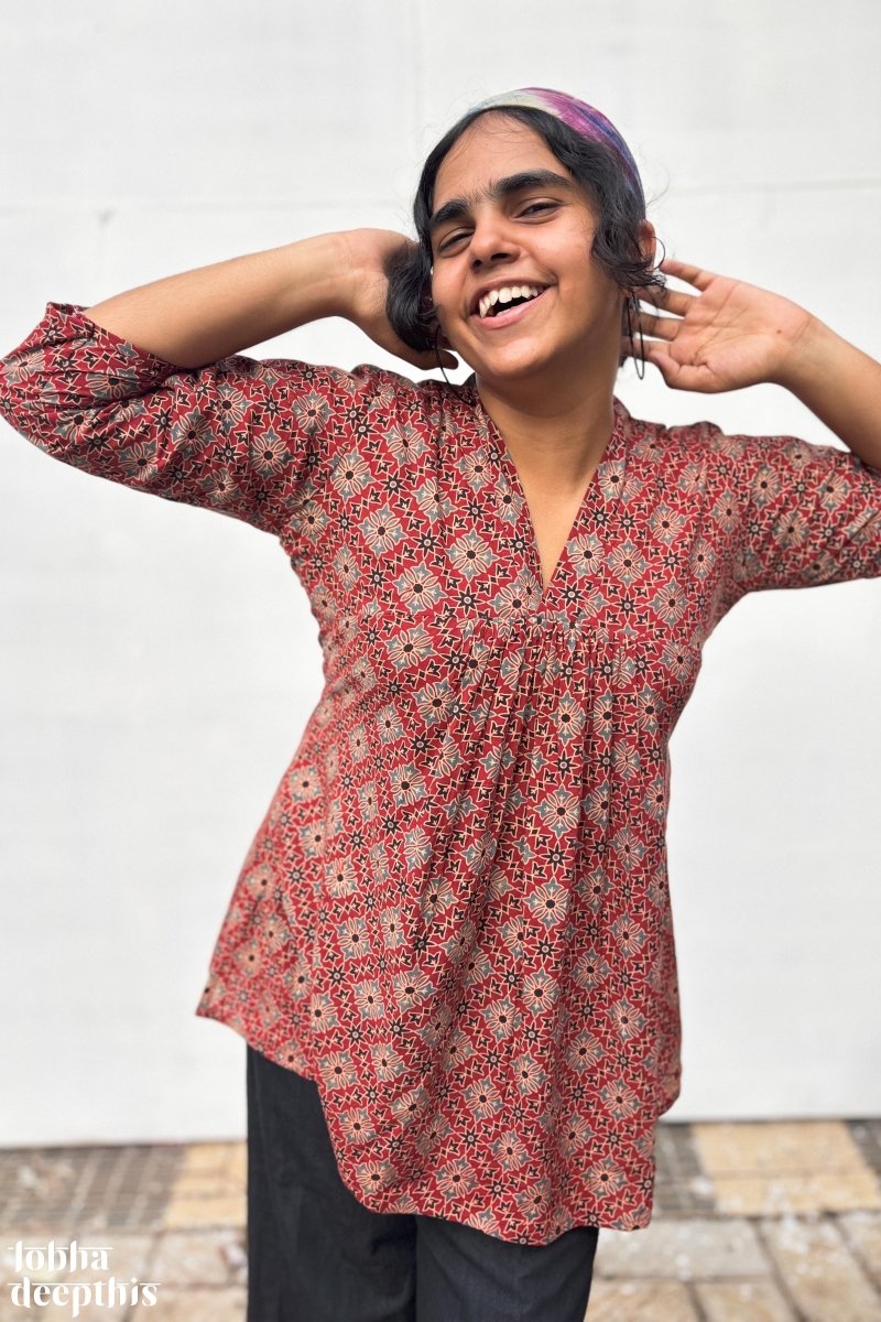 Tara Madder Pleated Short Top - Lobha Deepthis