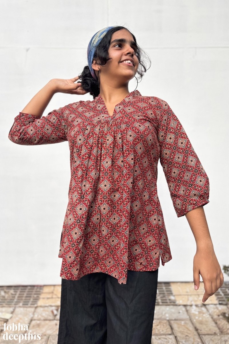 Tara Madder Pleated Short Top - Lobha Deepthis