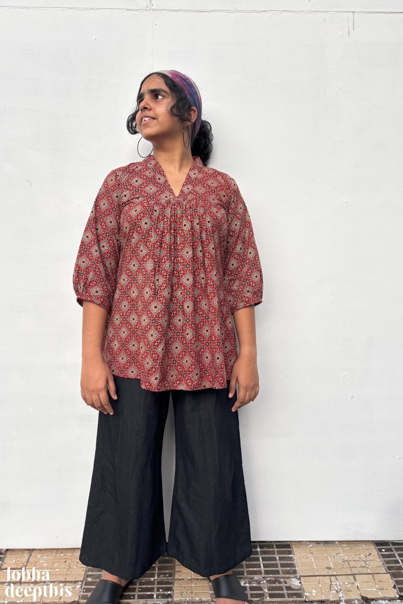 Tara Madder Pleated Short Top - Lobha Deepthis
