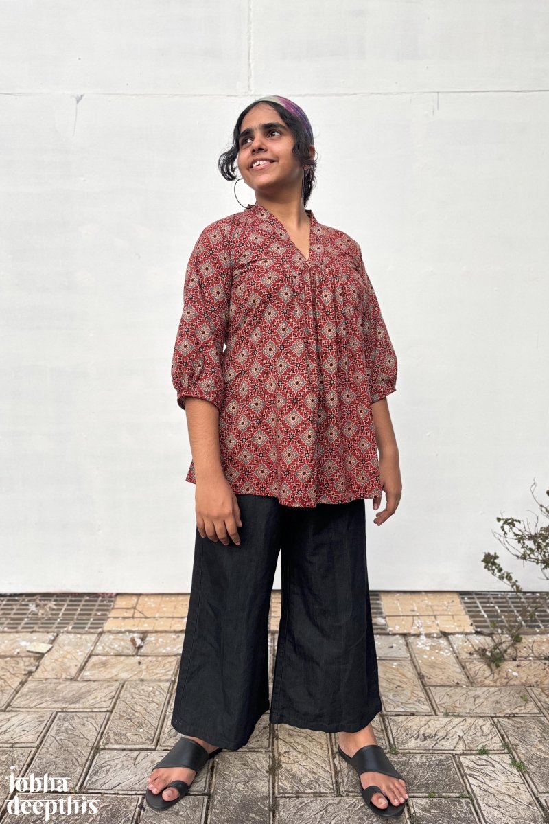 Tara Madder Pleated Short Top - Lobha Deepthis