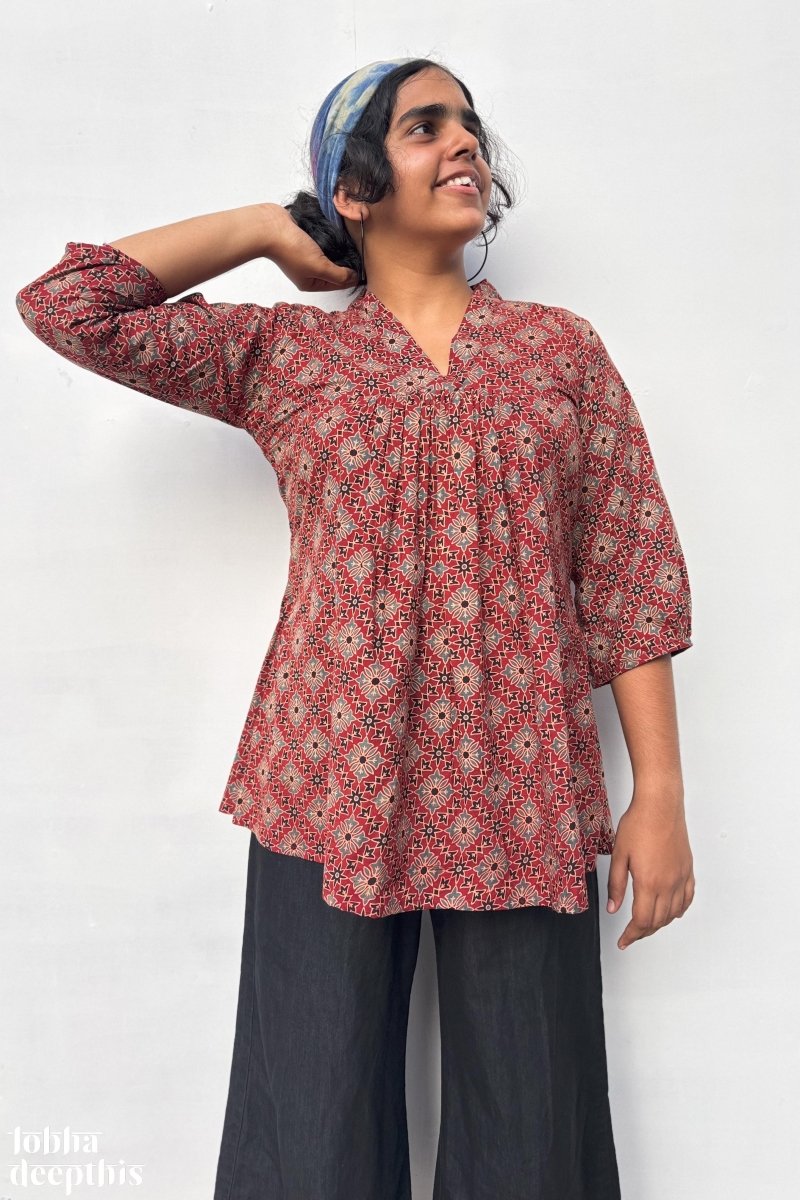 Tara Madder Pleated Short Top - Lobha Deepthis