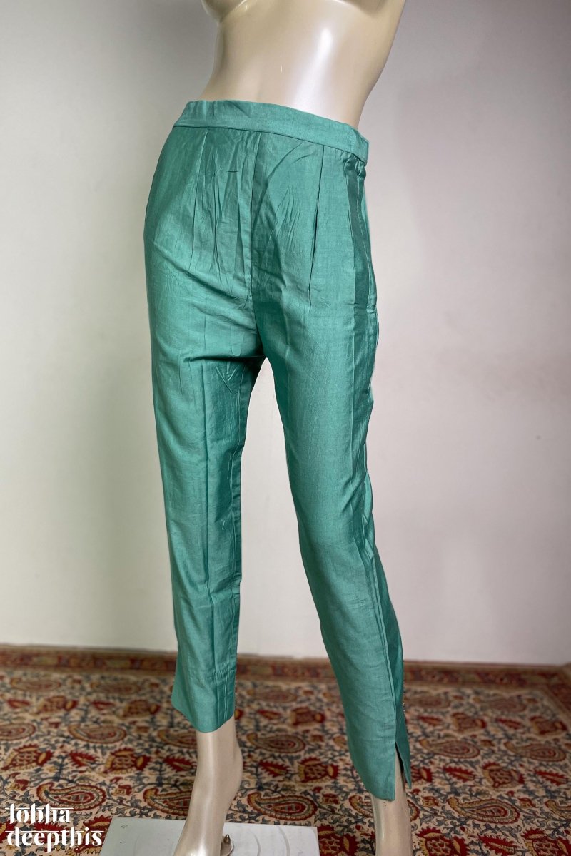 Aqua Green Semi Chanderi Pencil Pants