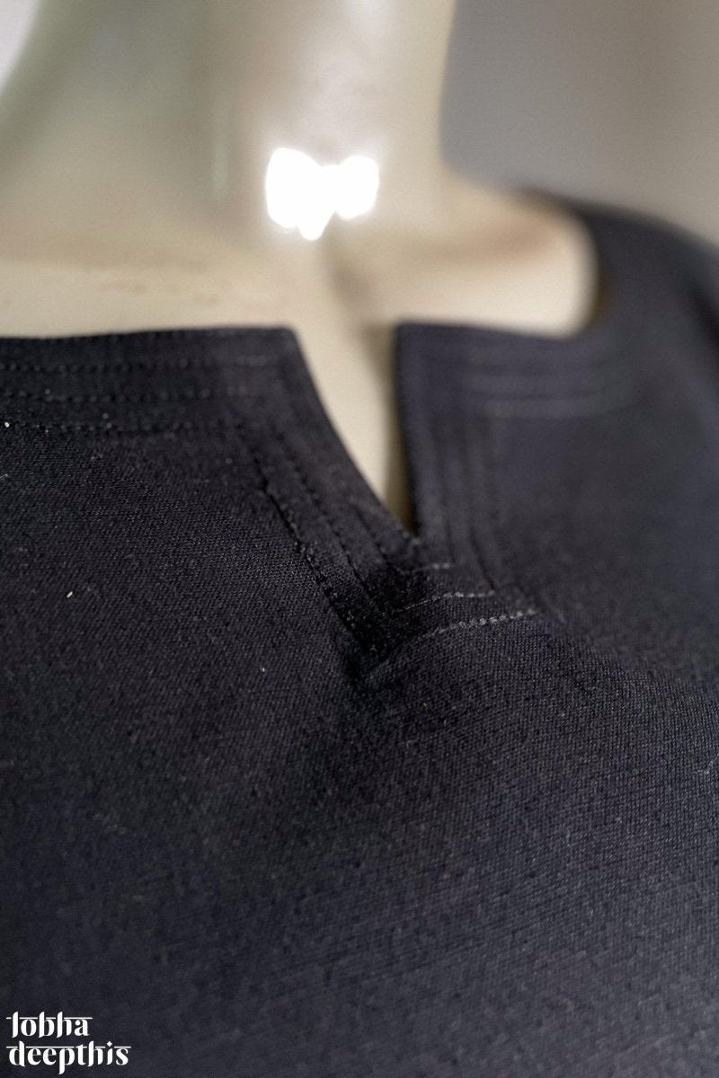 Black Cotton Flex Round Neck Kurta - Lobha Deepthis