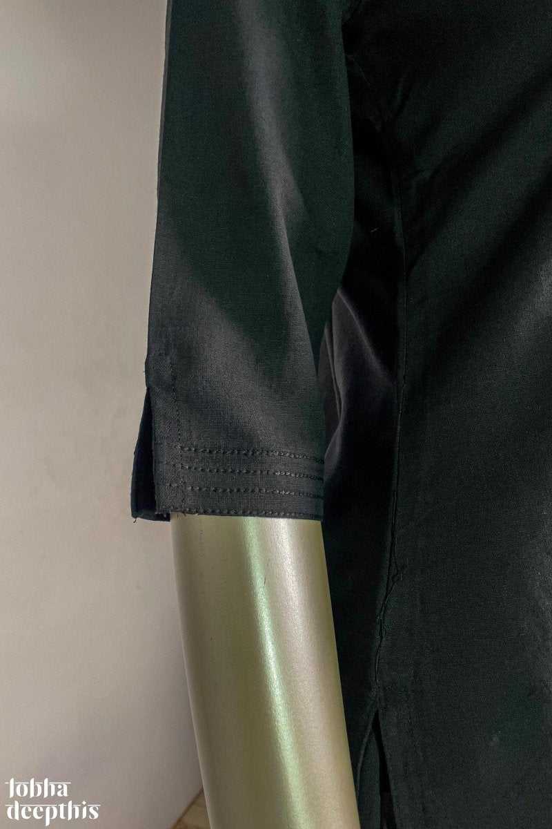 Black Cotton Flex Round Neck Kurta - Lobha Deepthis