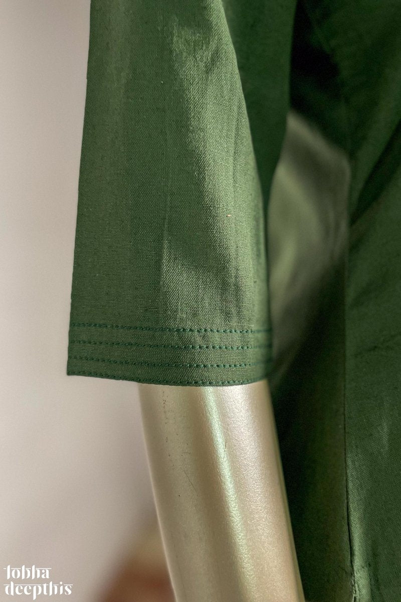 Bottle Green Cotton Flex Collar Kurta - Lobha Deepthis