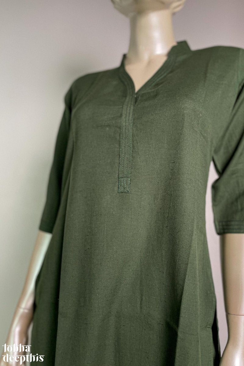 Bottle Green Cotton Flex Collar Kurta - Lobha Deepthis