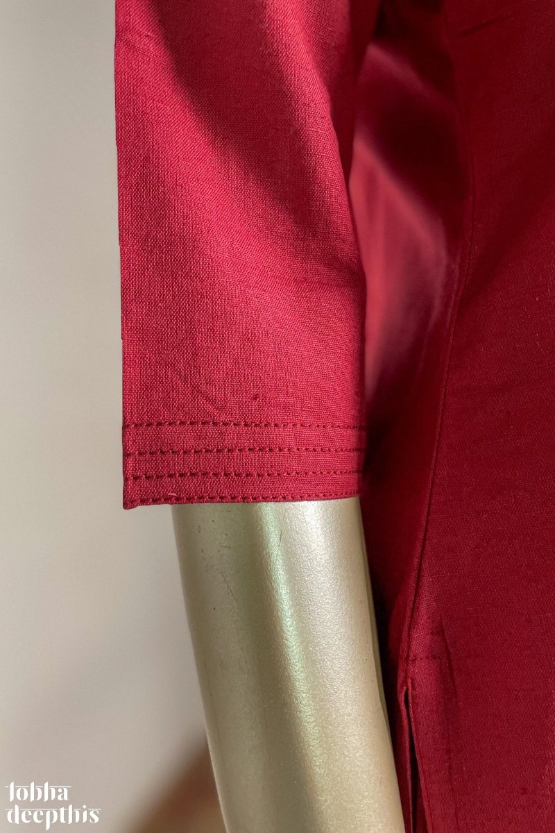 Maroon Cotton Flex V Neck Kurta - Lobha Deepthis