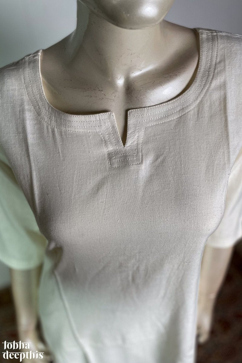 Off White Cotton Flex Round Neck Kurta - Lobha Deepthis