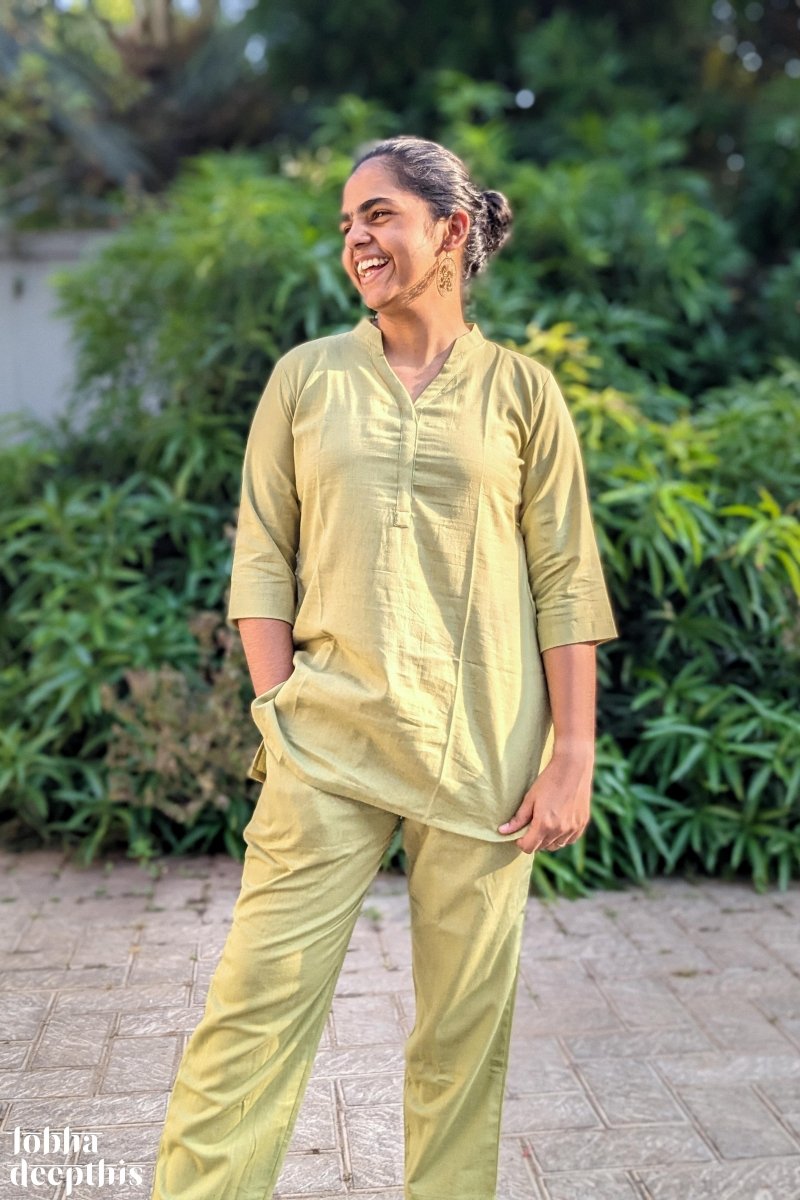 Pista Green Cotton Flex Short Collar Kurti - Lobha Deepthis
