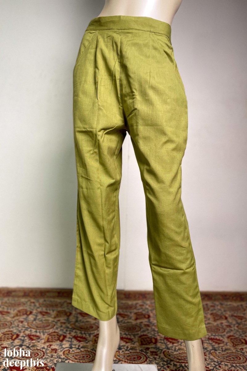 Women Solid Pista Green Comfort Fit Cotton Pants