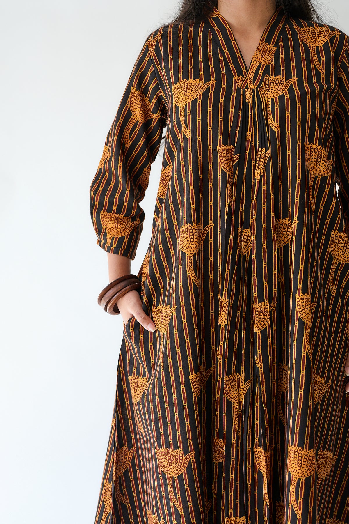 Zuleika Orange Ajrakh Front Pleated Dress
