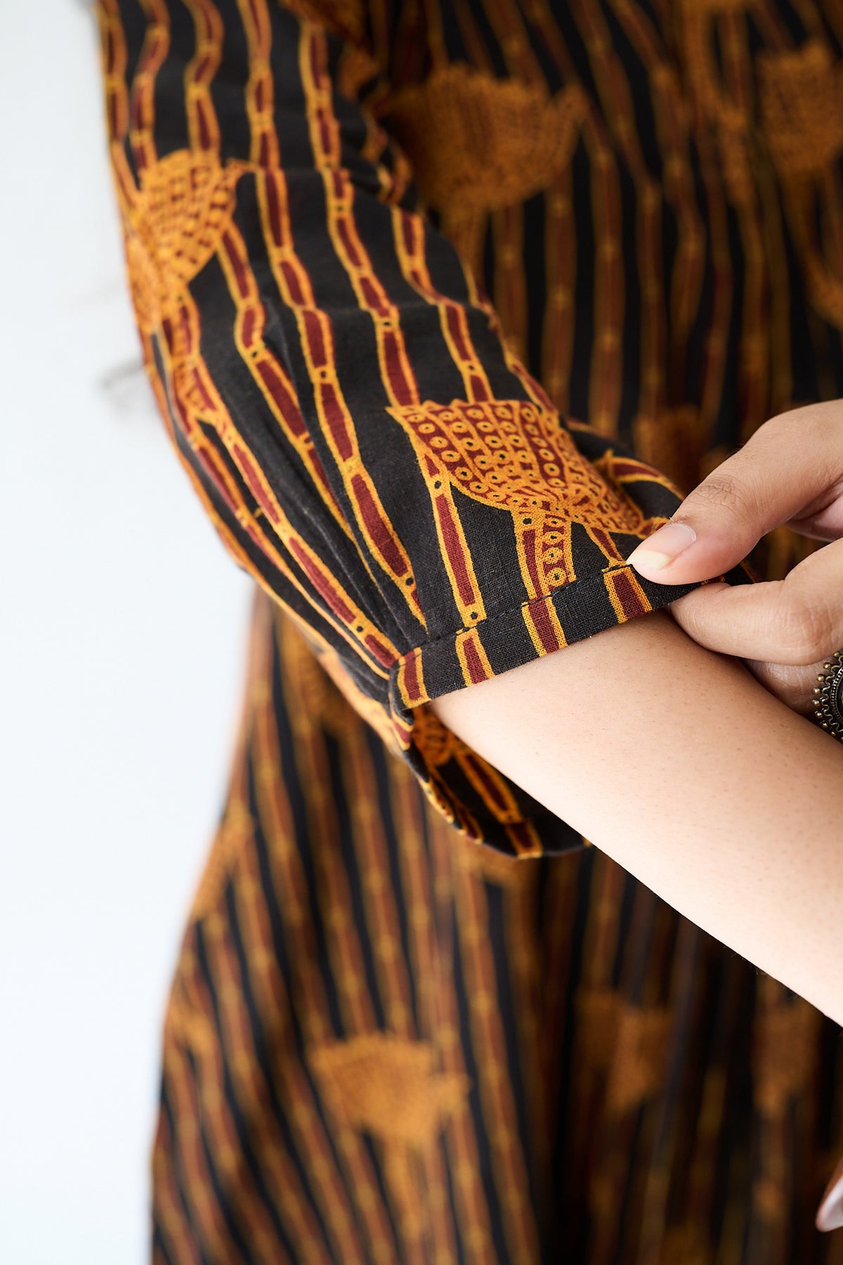 Zuleika Orange Ajrakh Front Pleated Dress