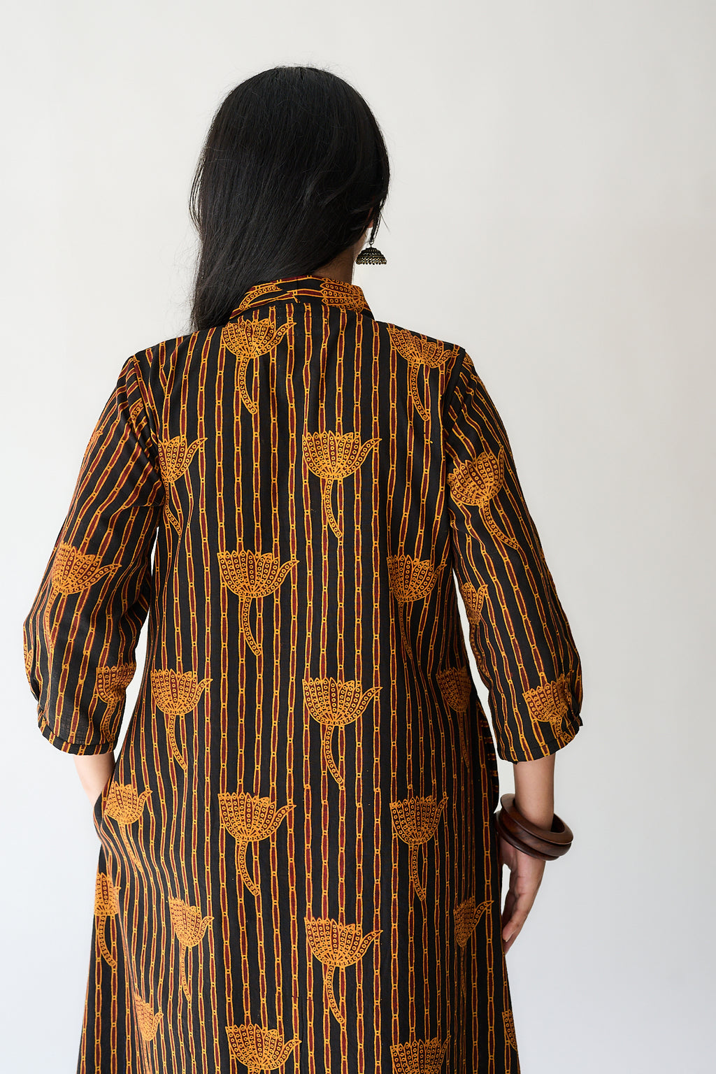 Zuleika Orange Ajrakh Front Pleated Dress