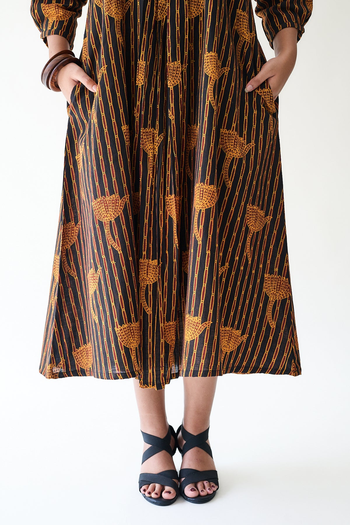 Zuleika Orange Ajrakh Front Pleated Dress