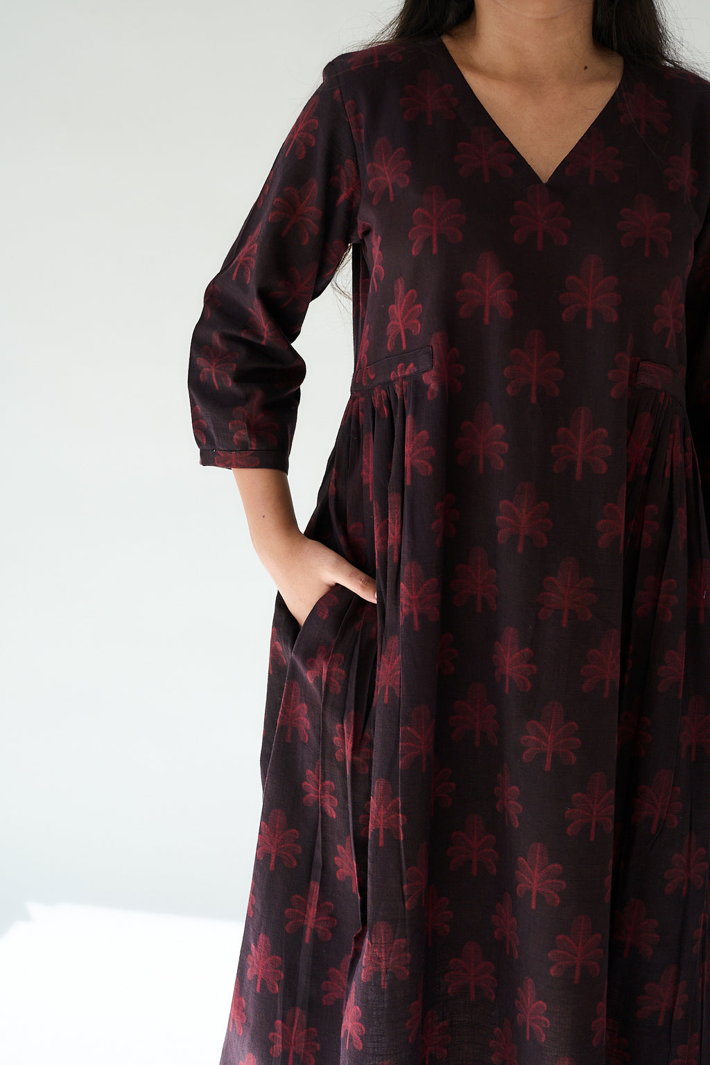 Azra Dark Wine Ajrakh Side Pleated Dress