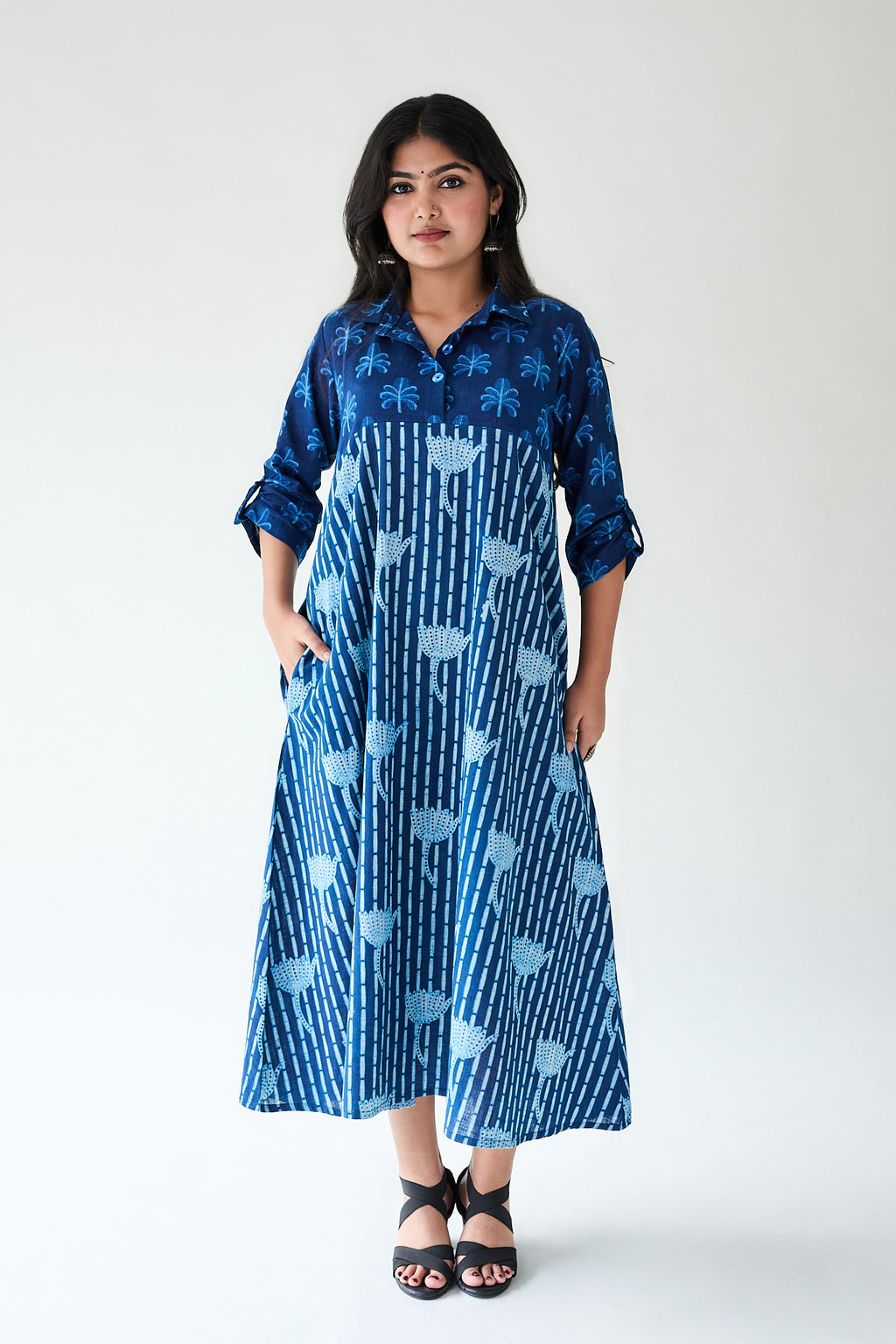 Zuleika Indigo Ajrakh Shirt Collar Dress