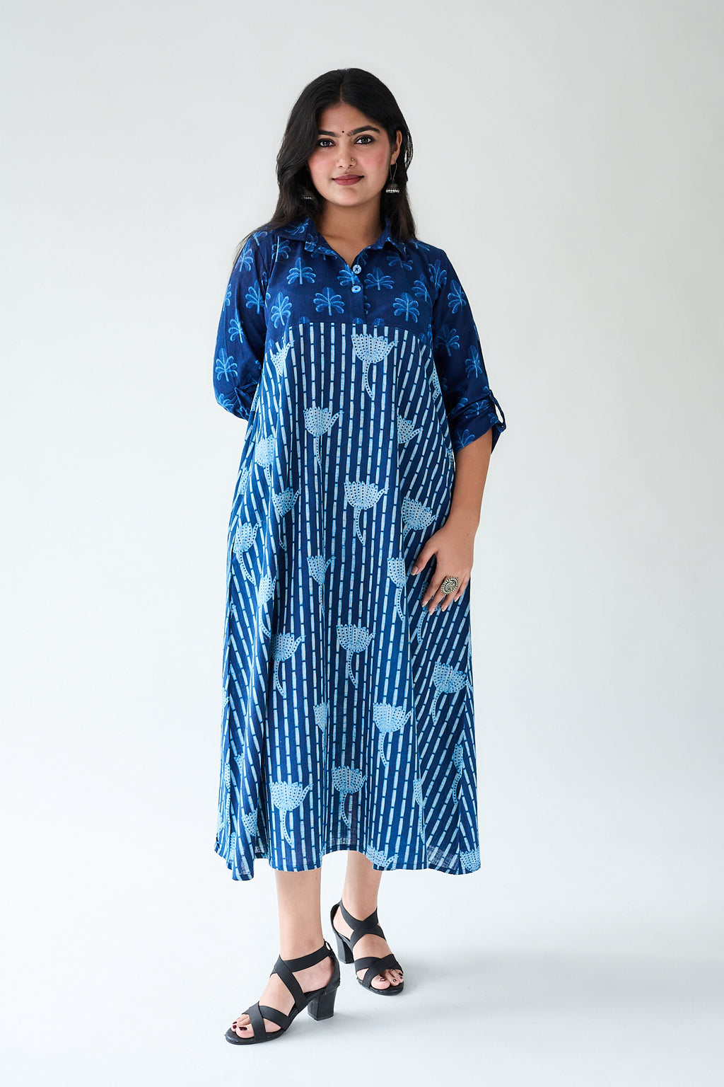 Zuleika Indigo Ajrakh Shirt Collar Dress