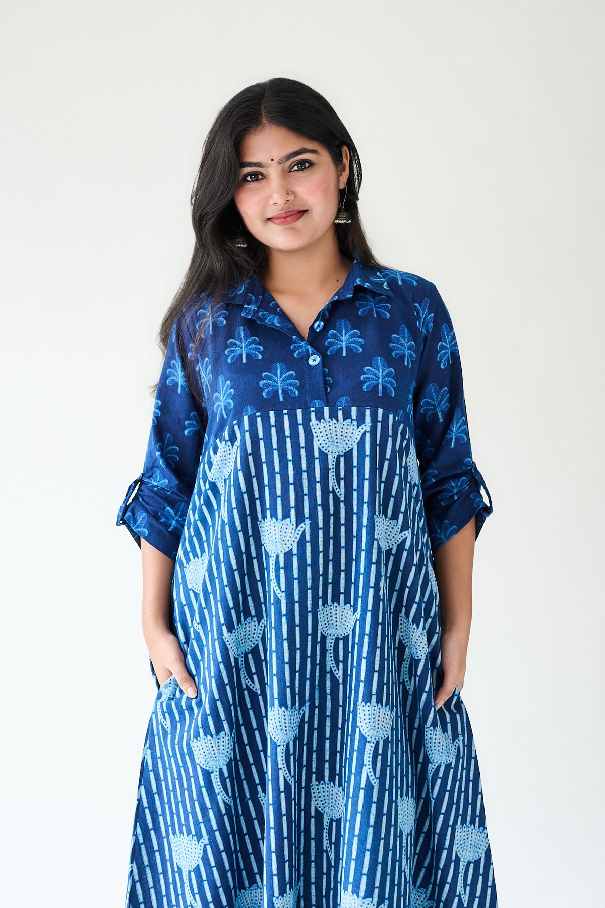 Zuleika Indigo Ajrakh Shirt Collar Dress