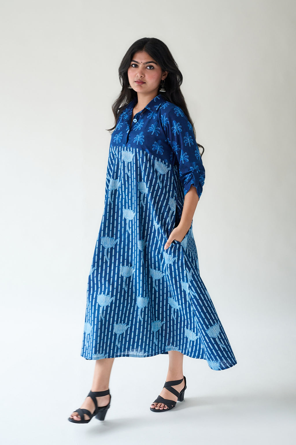Zuleika Indigo Ajrakh Shirt Collar Dress