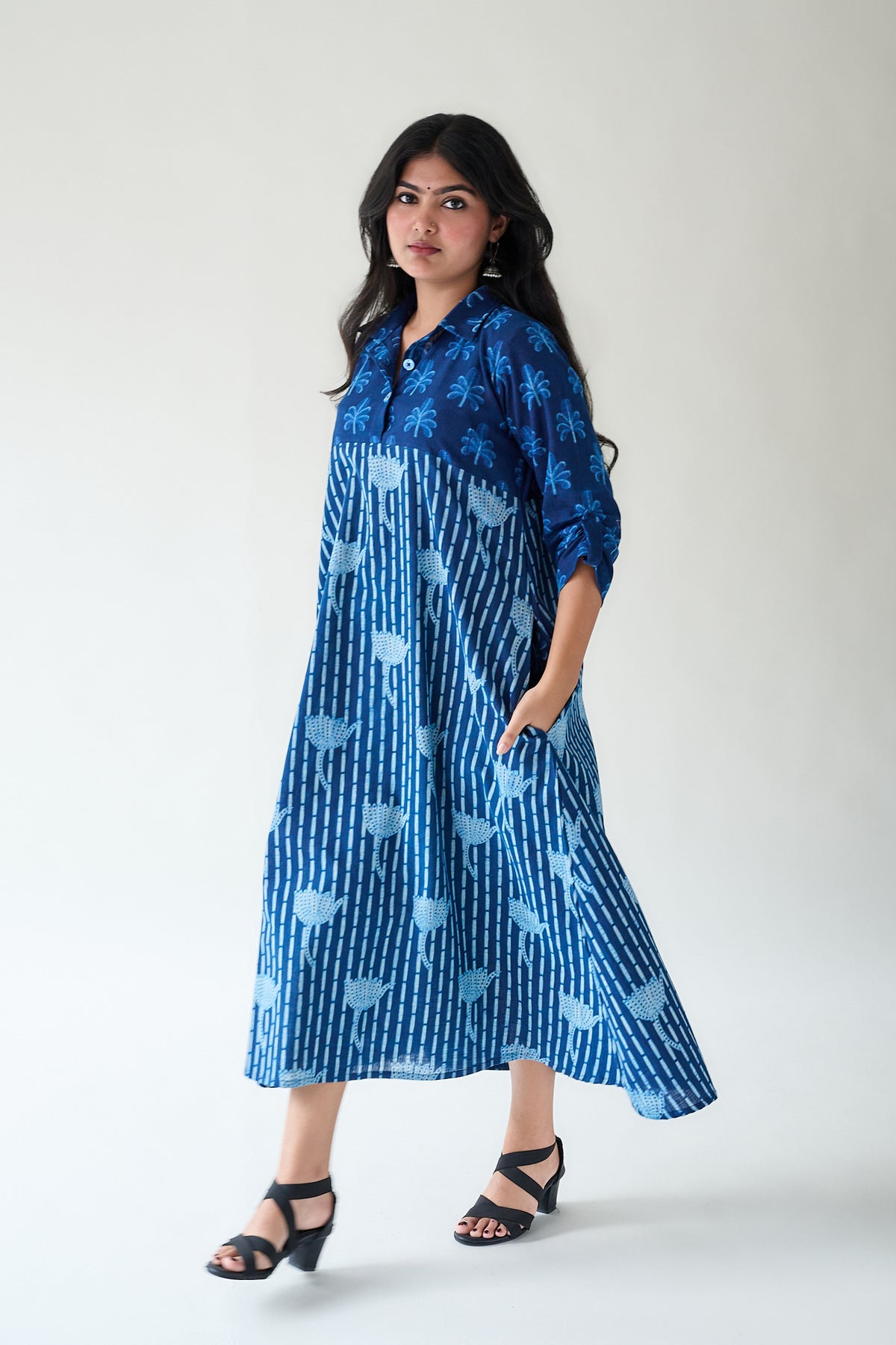 Zuleika Indigo Ajrakh Shirt Collar Dress