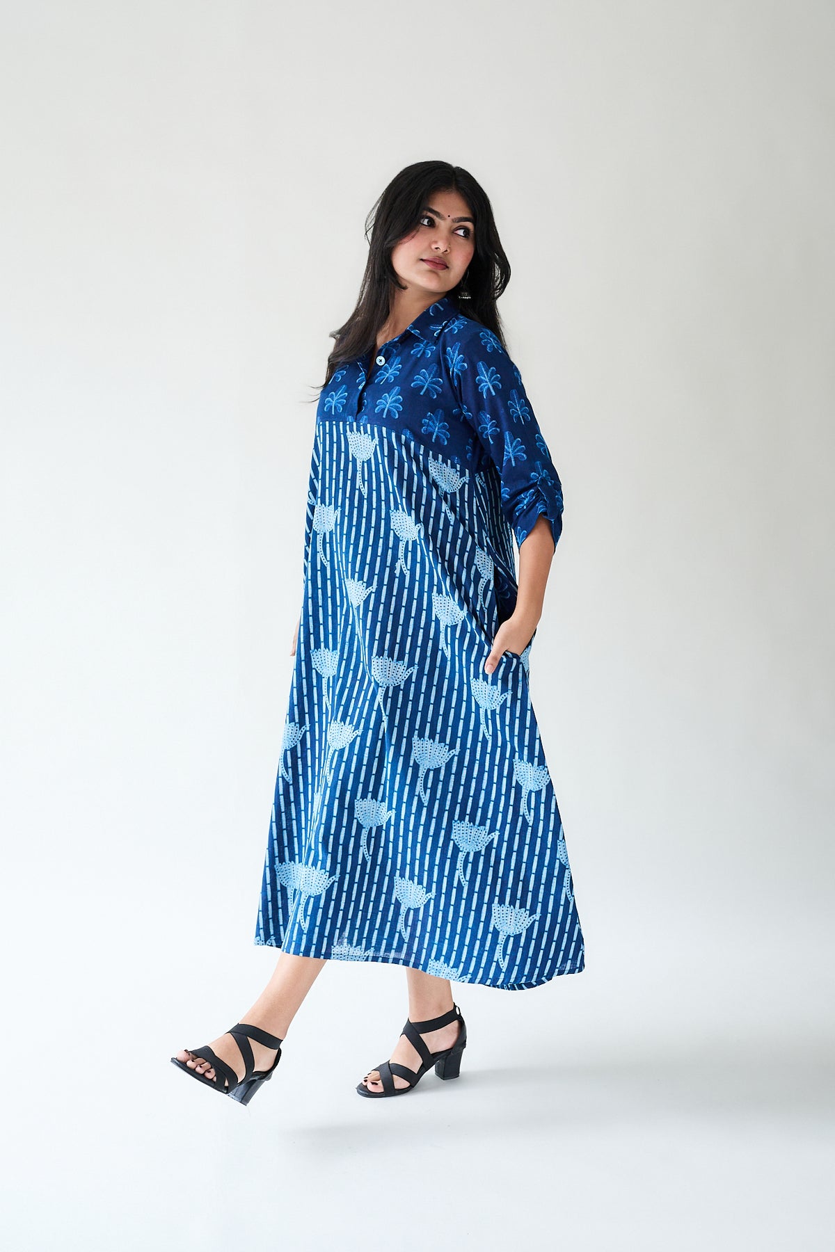 Zuleika Indigo Ajrakh Shirt Collar Dress