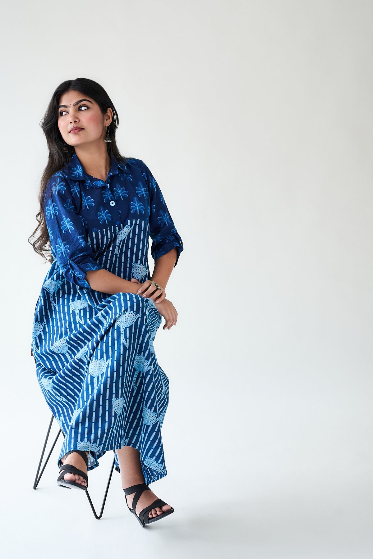 Zuleika Indigo Ajrakh Shirt Collar Dress