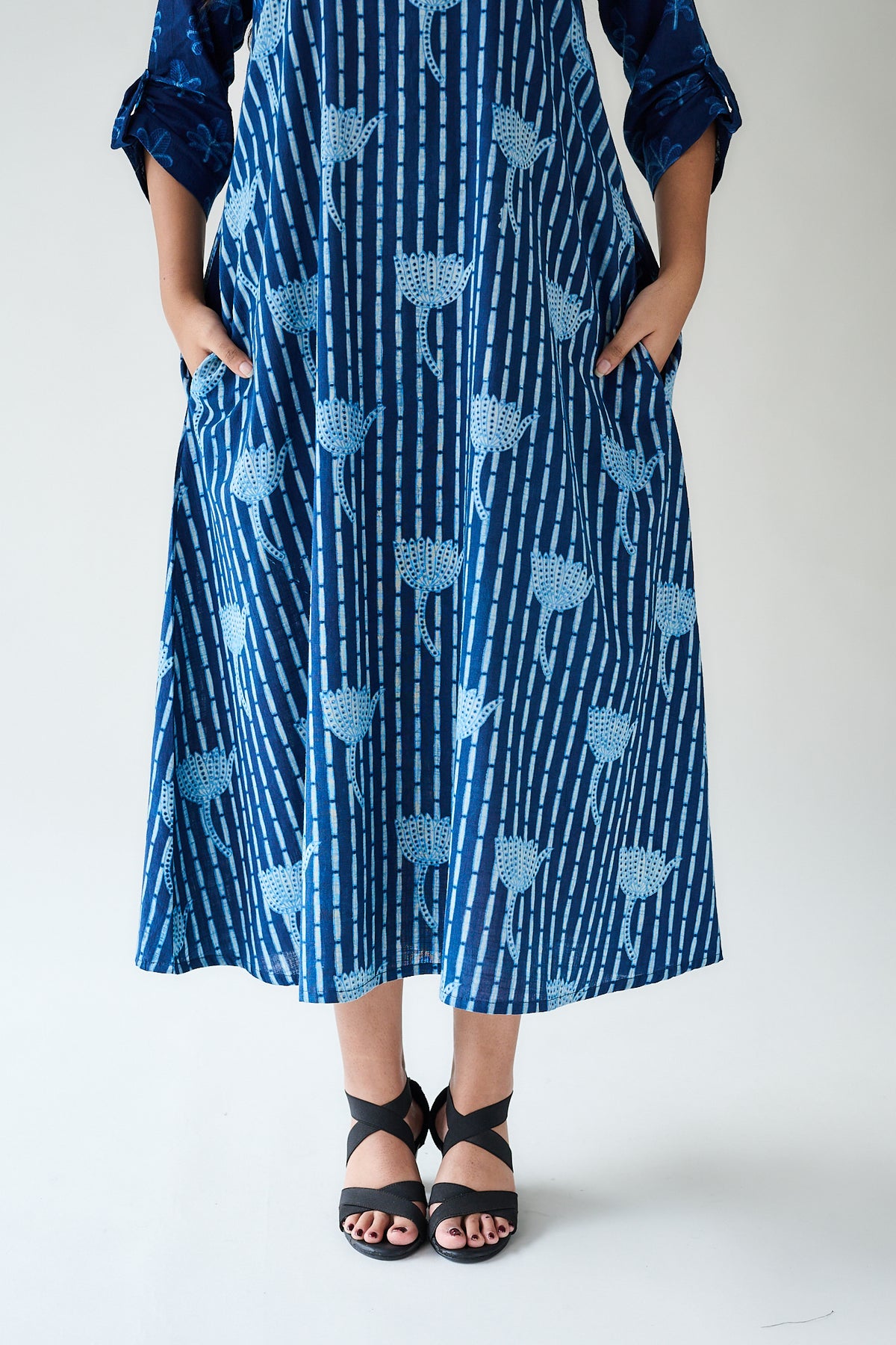 Zuleika Indigo Ajrakh Shirt Collar Dress