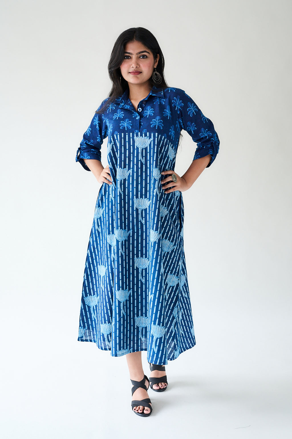 Zuleika Indigo Ajrakh Shirt Collar Dress