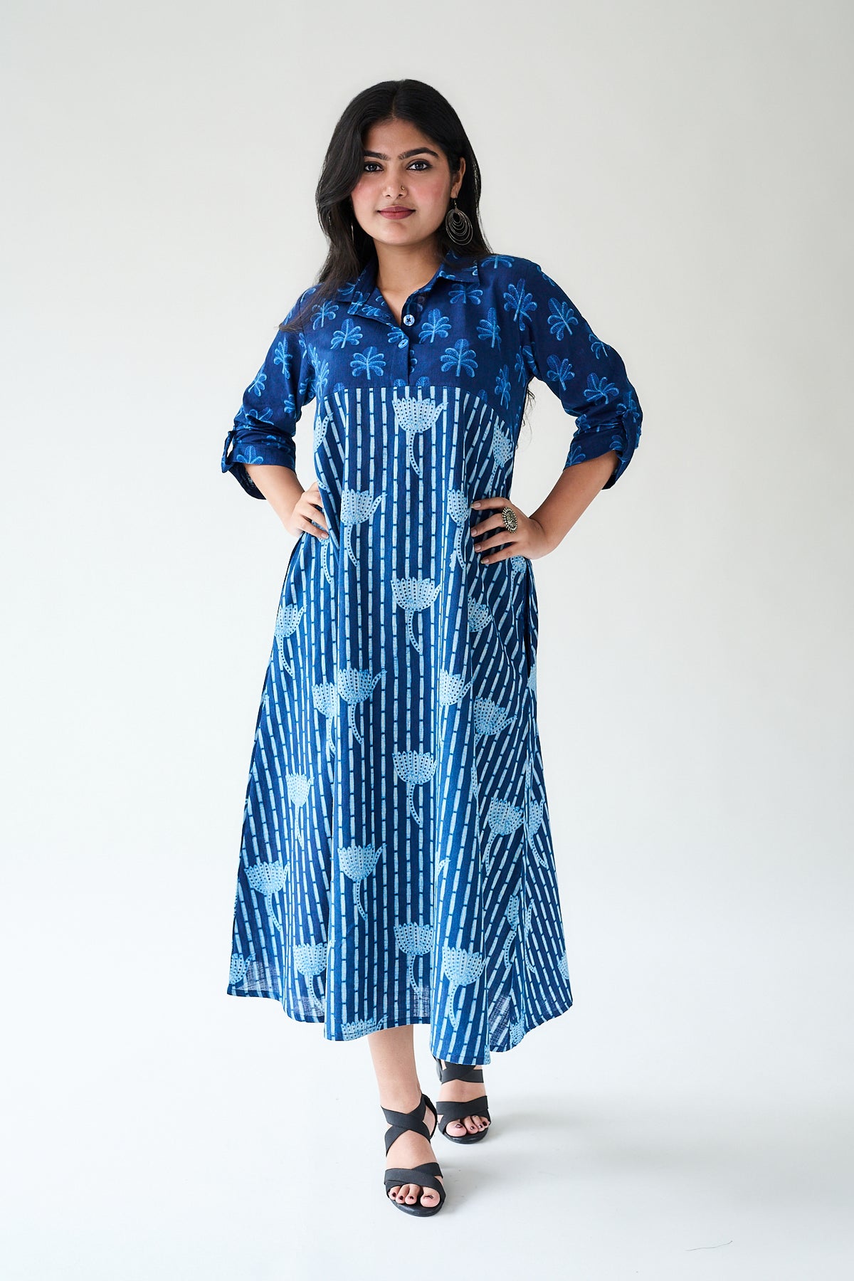 Zuleika Indigo Ajrakh Shirt Collar Dress