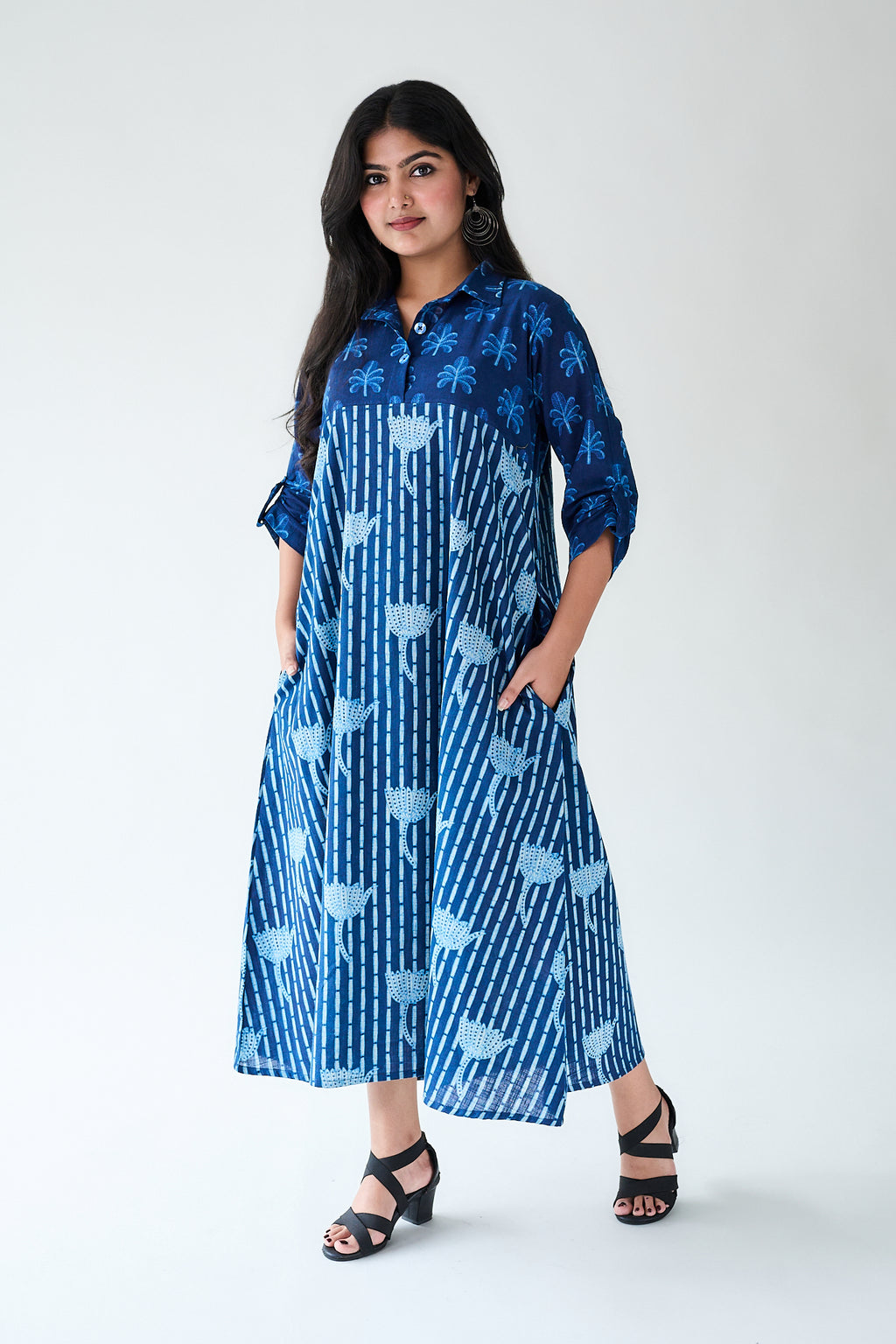 Zuleika Indigo Ajrakh Shirt Collar Dress