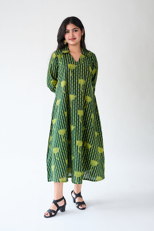 Zuleika Ajrakh Shirt Collar Dress