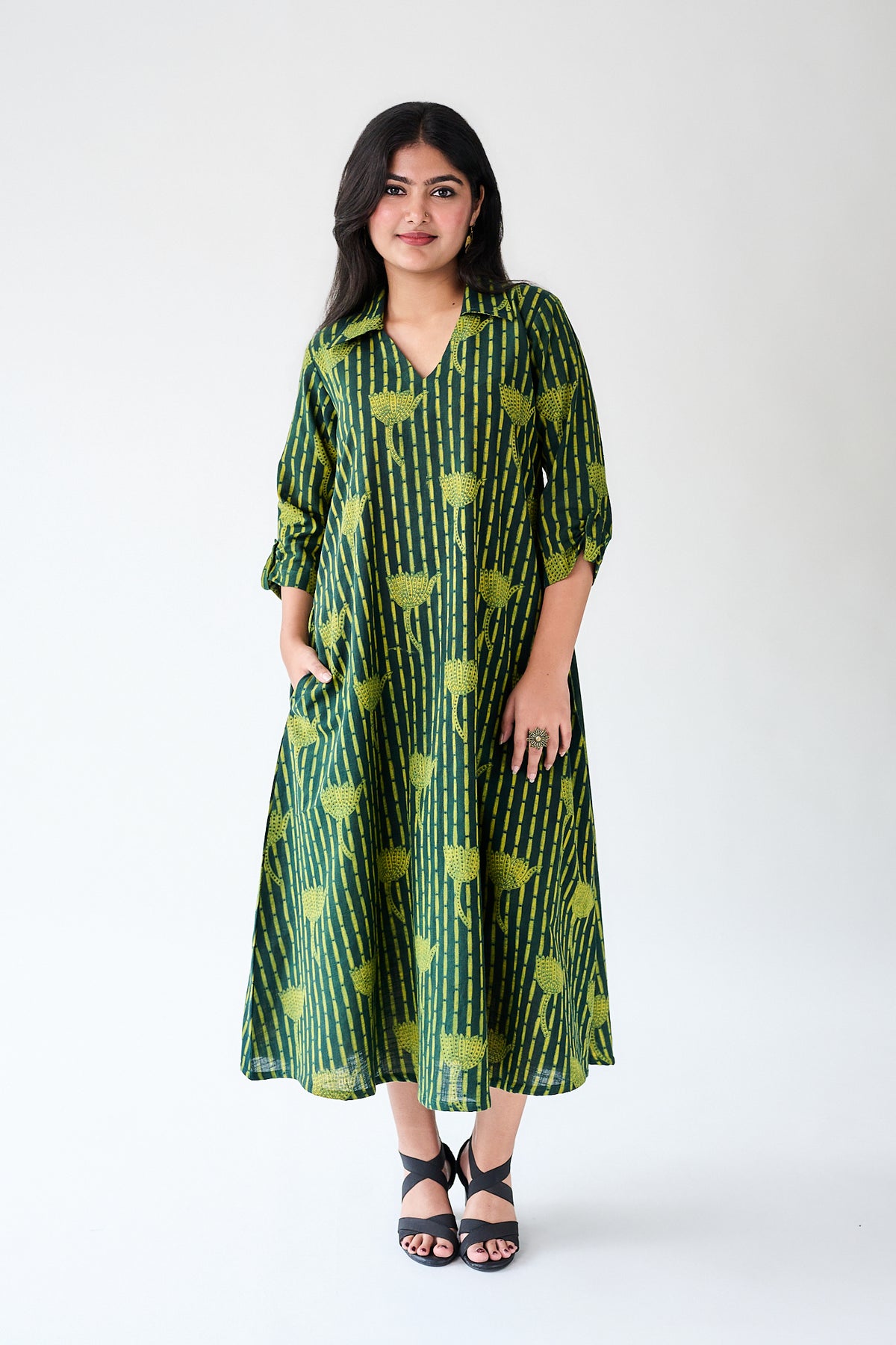 Zuleika Ajrakh Shirt Collar Dress