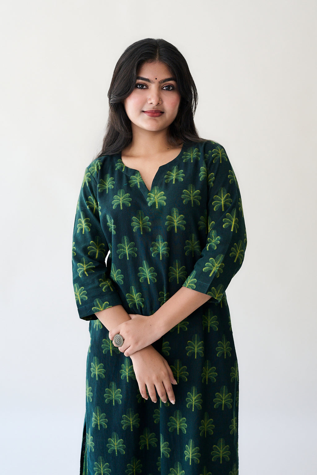 Azra Green Ajrakh Cotton Slub Kurta