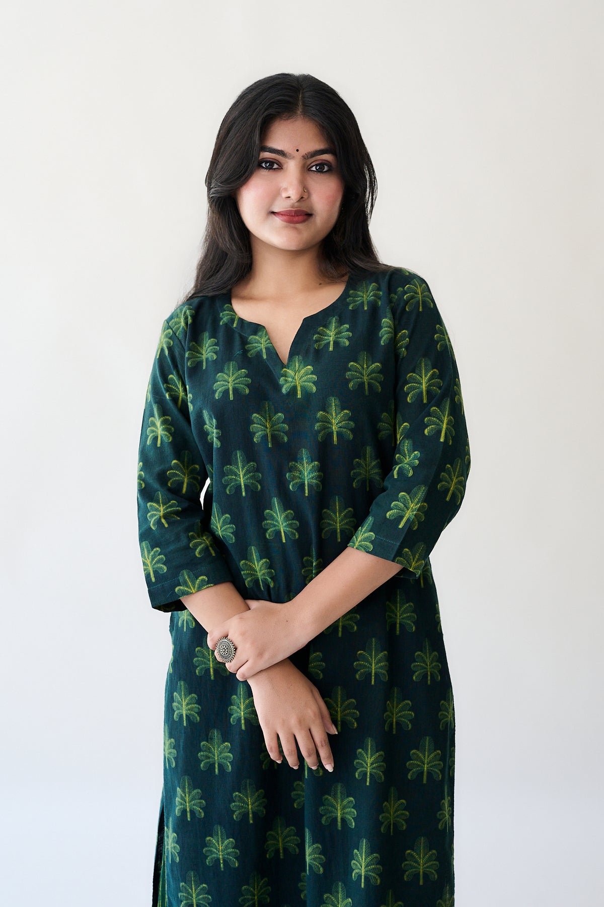 Azra Green Ajrakh Cotton Slub Kurta