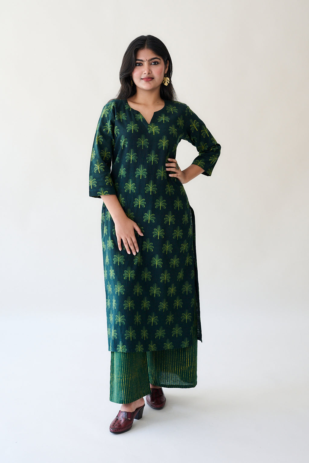 Azra Green Ajrakh Cotton Slub Kurta