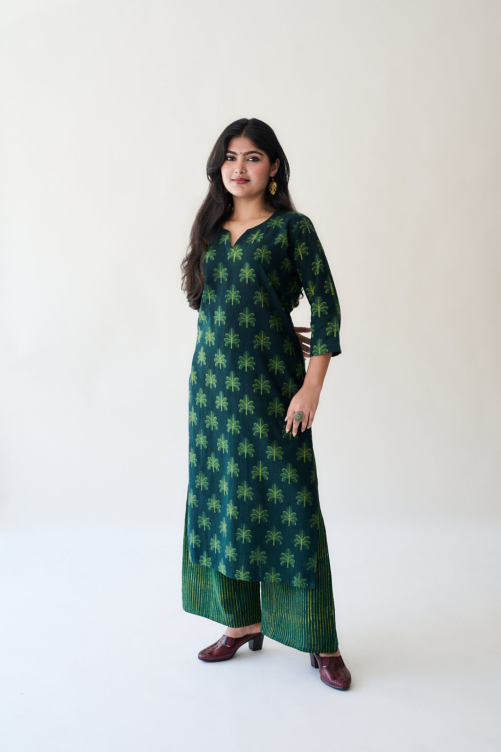 Azra Green Ajrakh Cotton Slub Kurta