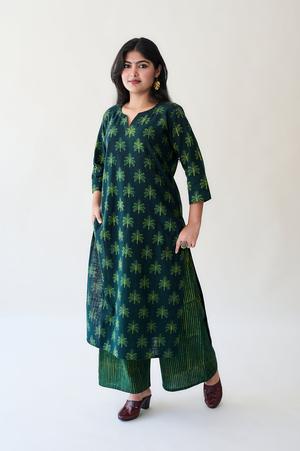 Azra Green Ajrakh Cotton Slub Kurta