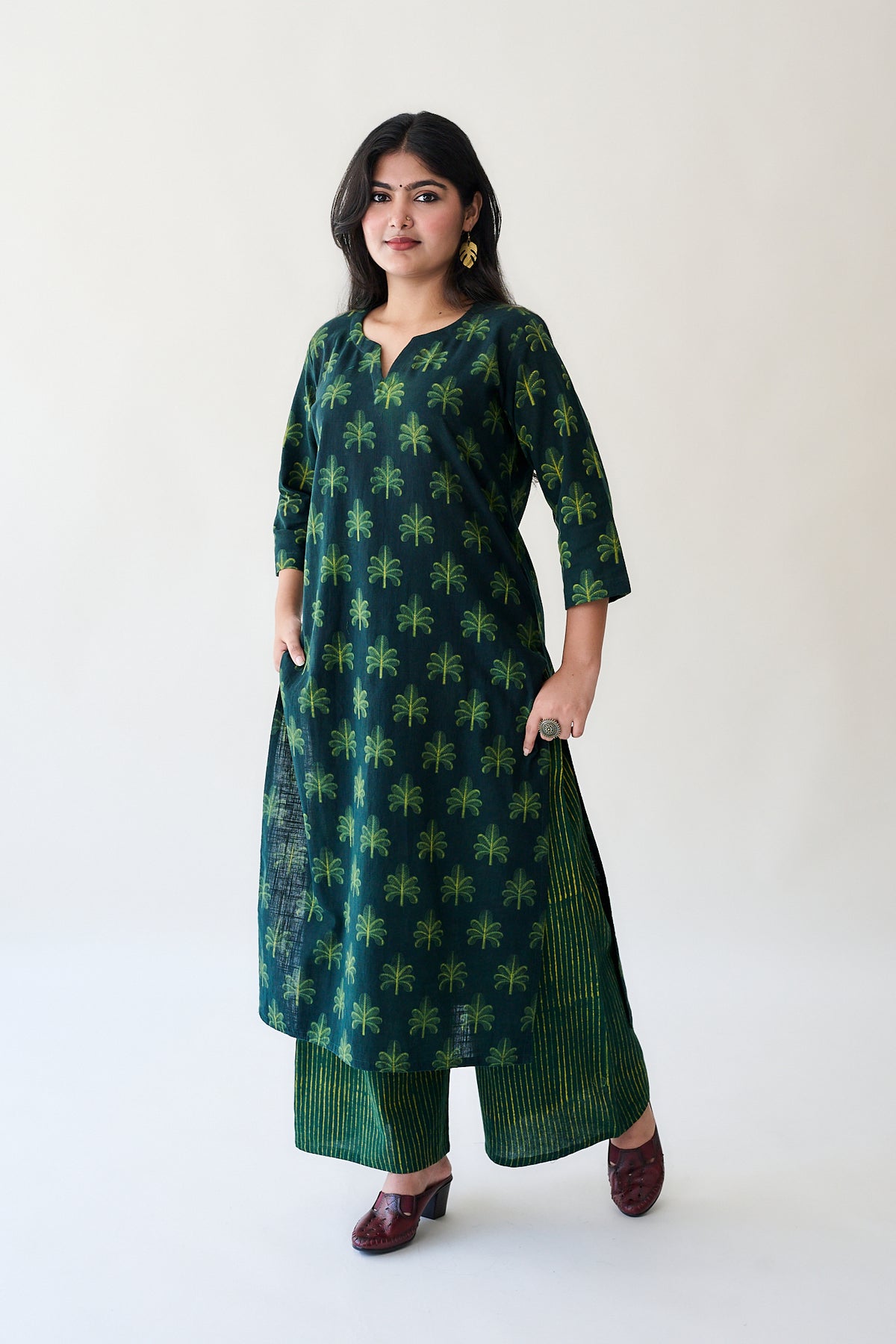 Azra Green Ajrakh Cotton Slub Kurta