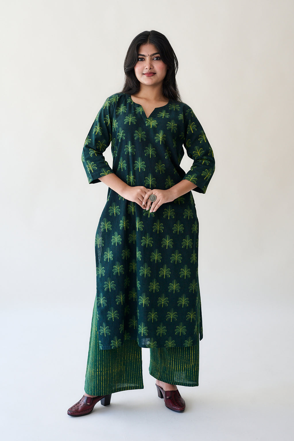 Azra Green Ajrakh Cotton Slub Kurta
