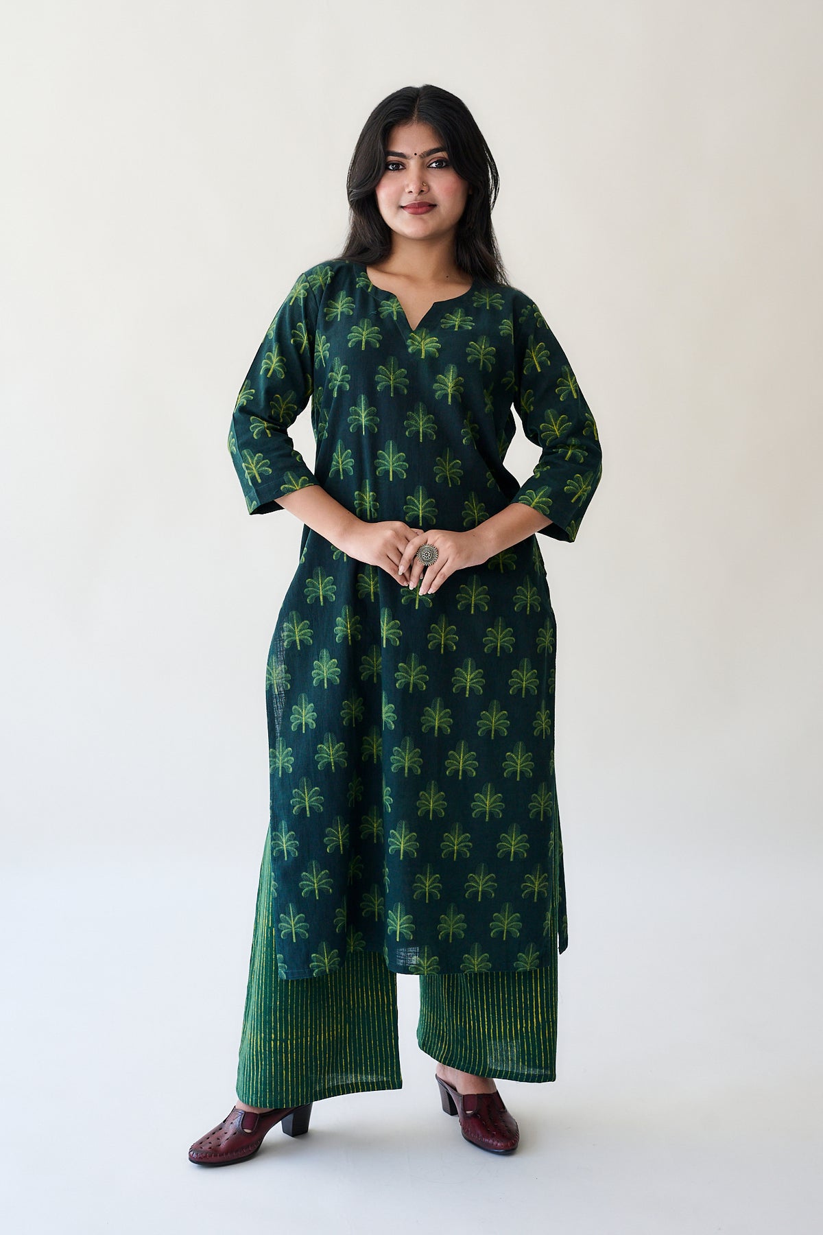 Azra Green Ajrakh Cotton Slub Kurta