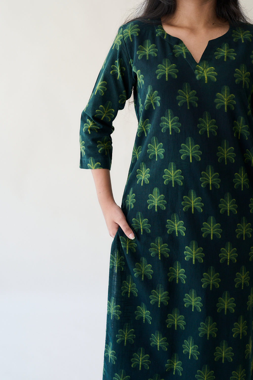 Azra Green Ajrakh Cotton Slub Kurta
