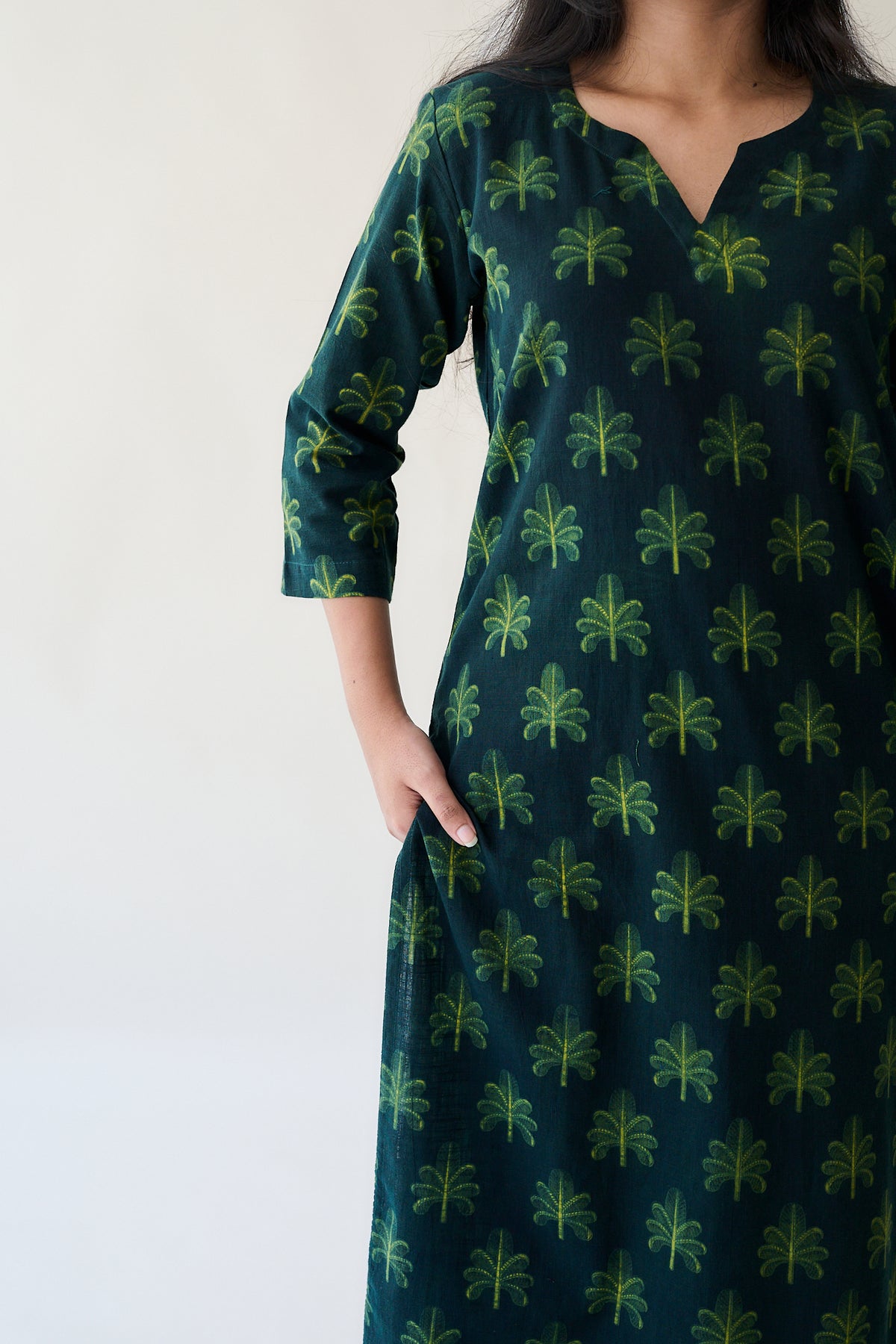Azra Green Ajrakh Cotton Slub Kurta