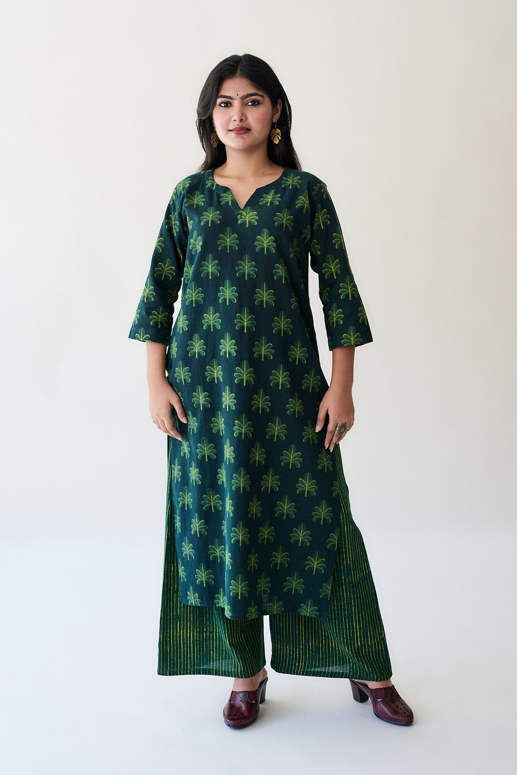 Azra Green Ajrakh Cotton Slub Kurta
