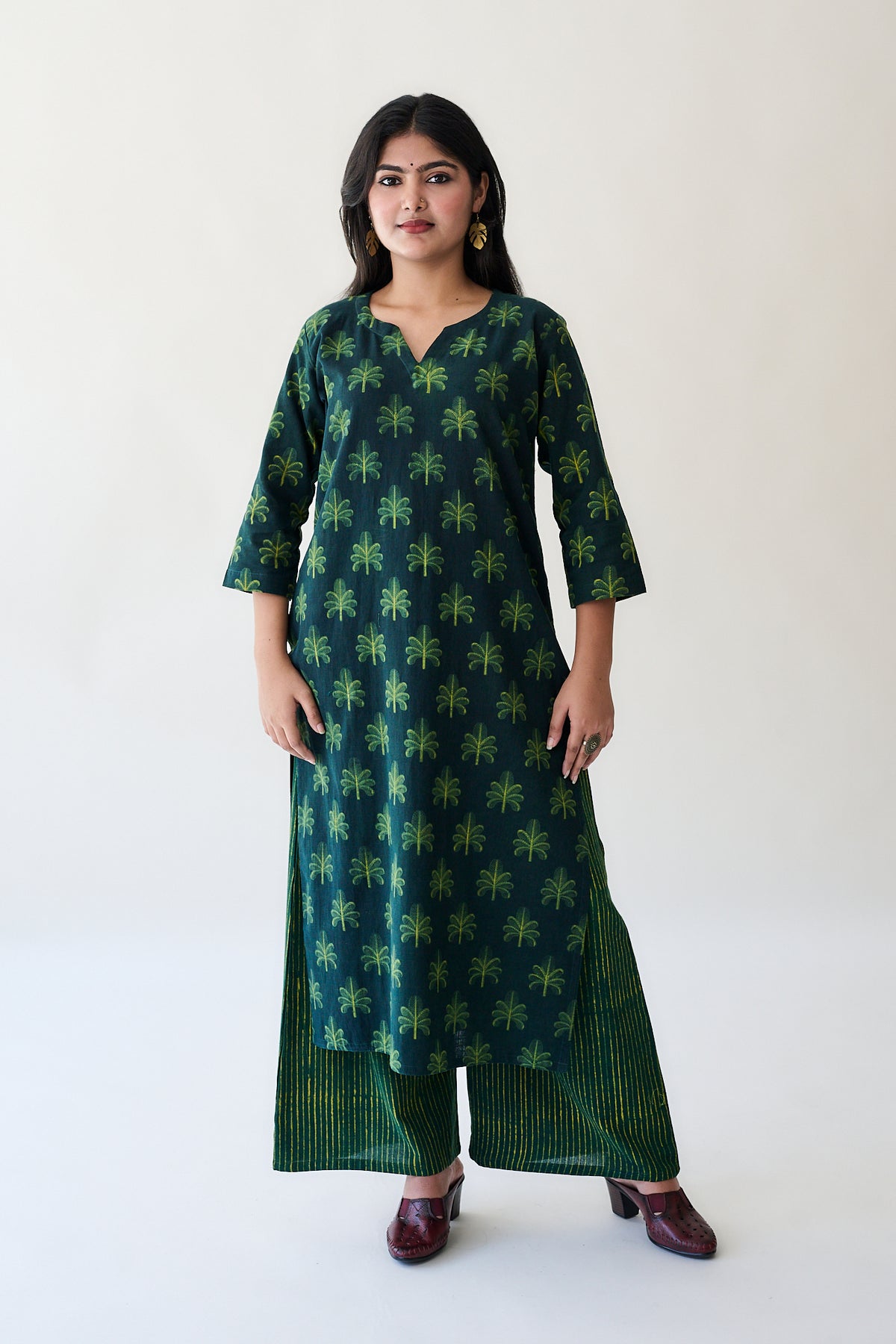 Azra Green Ajrakh Cotton Slub Kurta