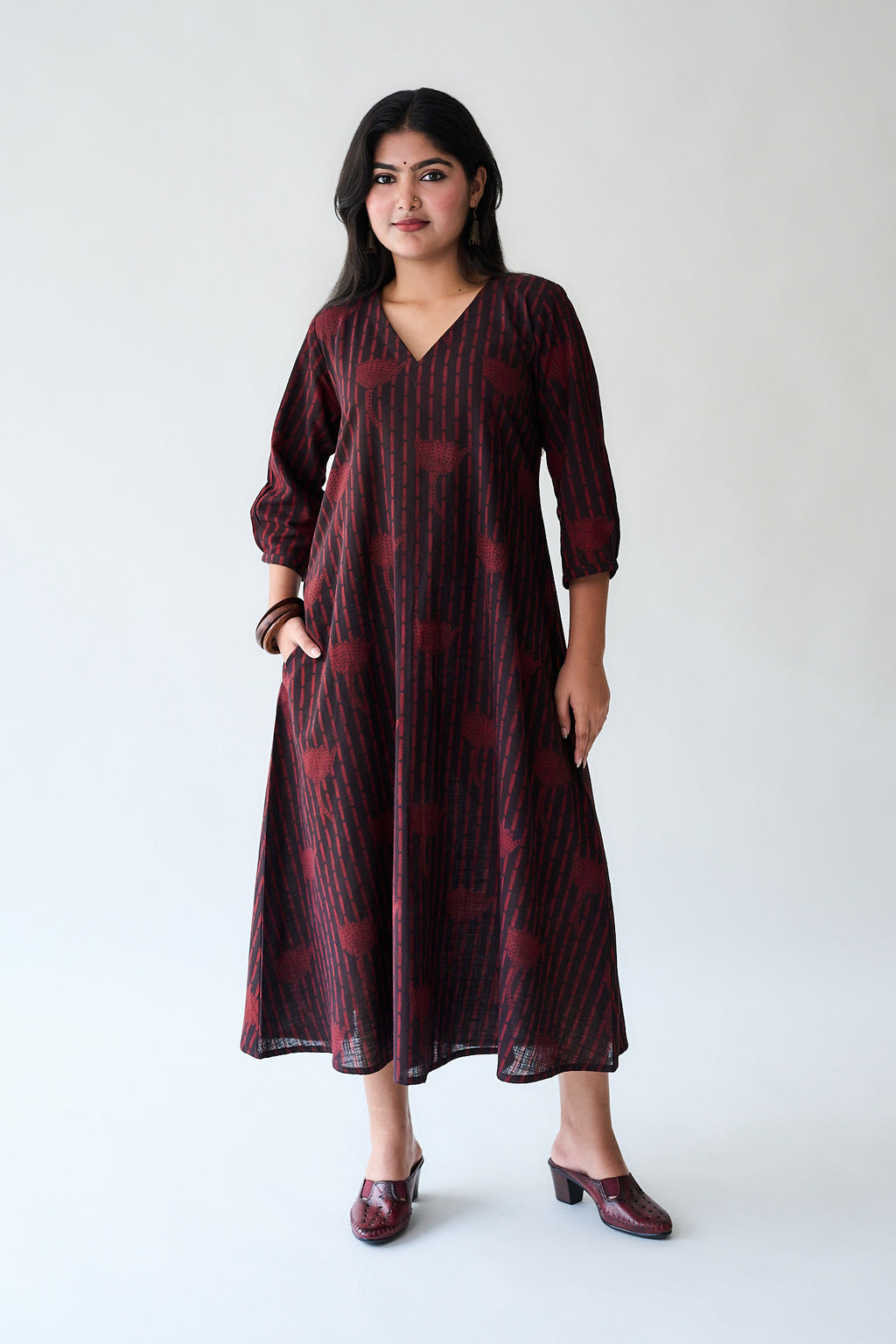 Zuleika Dark Wine Ajrakh Aline Dress