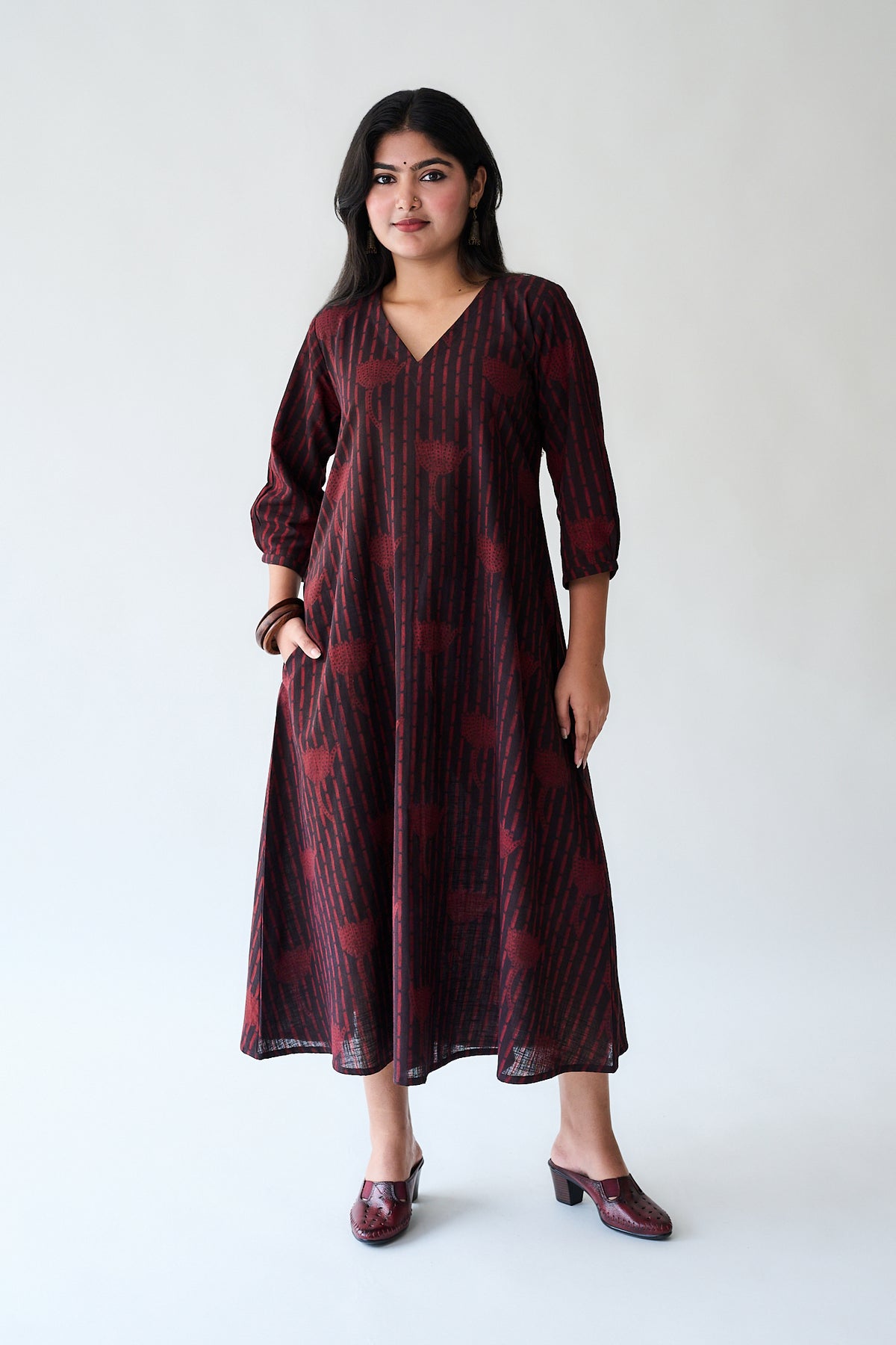 Zuleika Dark Wine Ajrakh Aline Dress