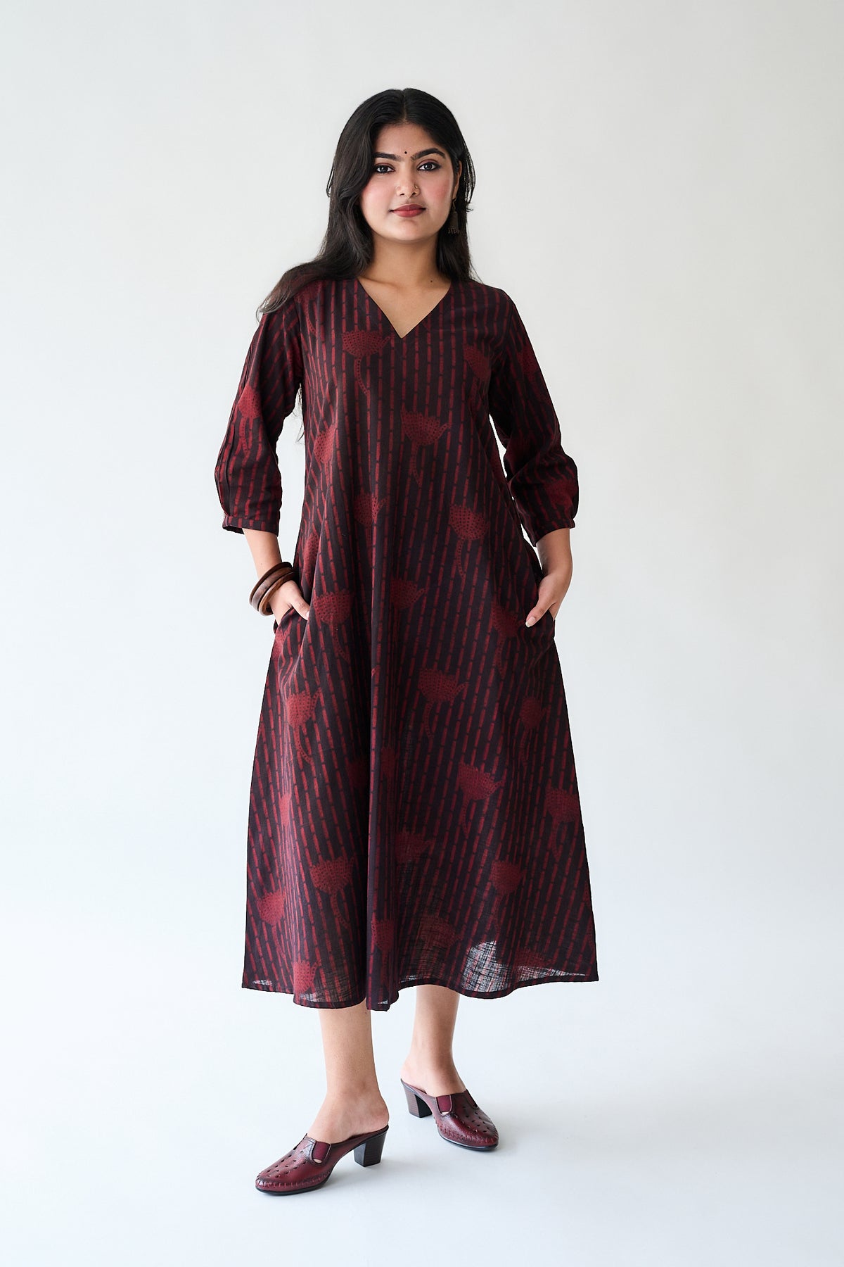 Zuleika Dark Wine Ajrakh Aline Dress