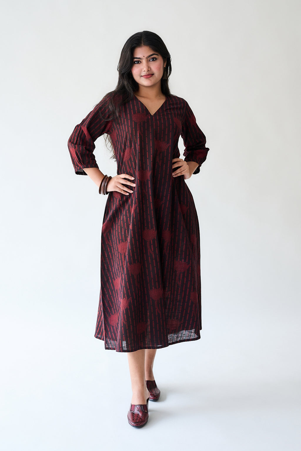 Zuleika Dark Wine Ajrakh Aline Dress